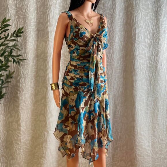 Vintage Y2K Georgiou Studio Floral Silk Chiffon Handkerchief Dress Fairy Size 10 - Picture 1 of 8